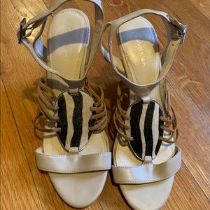 Calvin Klein Marion Wedge Sandals-Nude, Zebra, 7.5